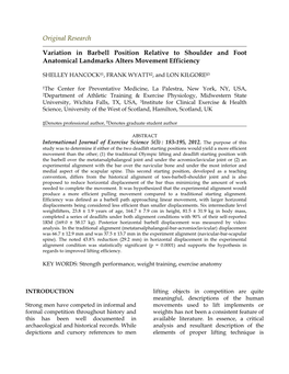 Variation in Barbell Position Relative to Shoulder and Foot Anatomical Landmarks Alters Movement Efficiency