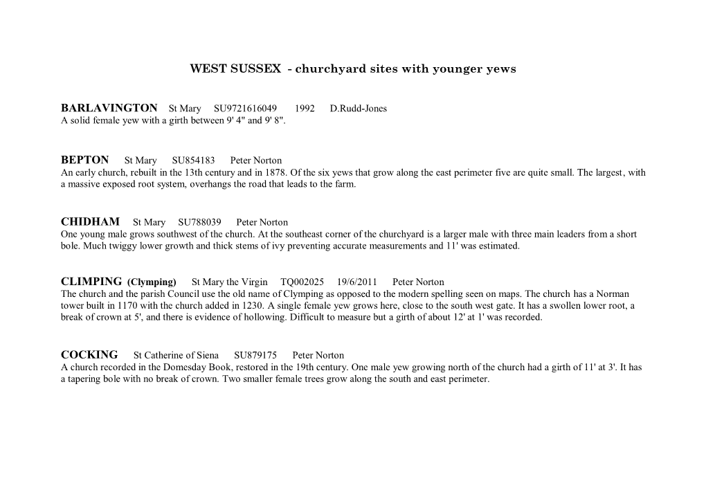 WEST SUSSEX - Churchyard Sites with Younger Yews