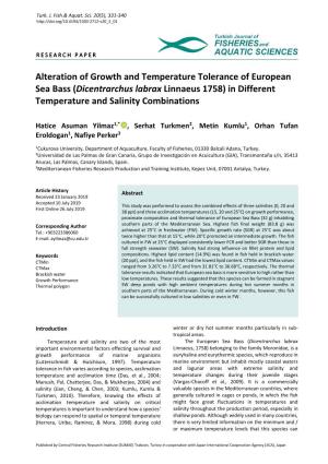 Alteration of Growth and Temperature Tolerance of European Sea Bass