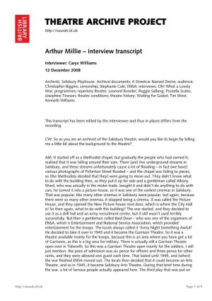 Theatre Archive Project: Interview with Arthur Millie