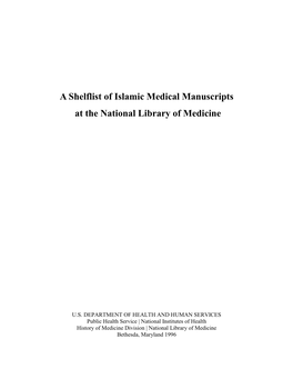 A Shelflist of Islamic Medical Manuscripts at the National Library of Medicine