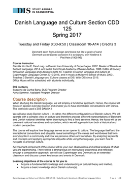 Danish Language and Culture Section CDD 125 Spring 2017