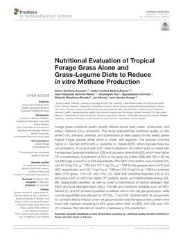 Nutritional Evaluation of Tropical Forage Grass Alone and Grass-Legume Diets to Reduce in Vitro Methane Production