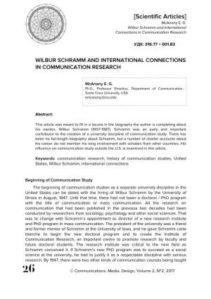 Wilbur Schramm and International Connections in Communication Research