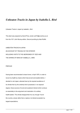 Unbeaten Tracks in Japan by Isabella L. Bird&lt;/H1&gt;