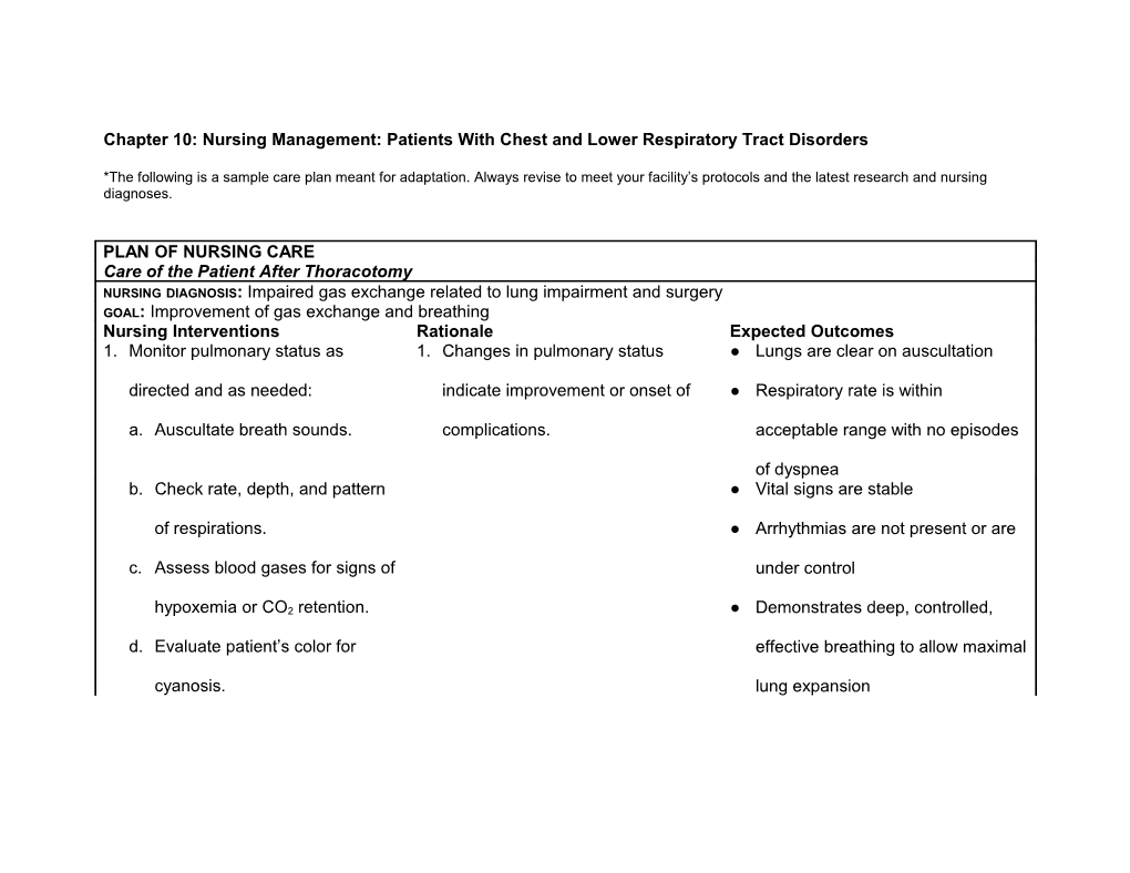 Chapter 10: Nursing Management: Patients with Chest and Lower Respiratory Tract Disorders