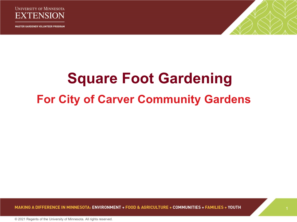 Square Foot Gardening for City of Carver Community Gardens