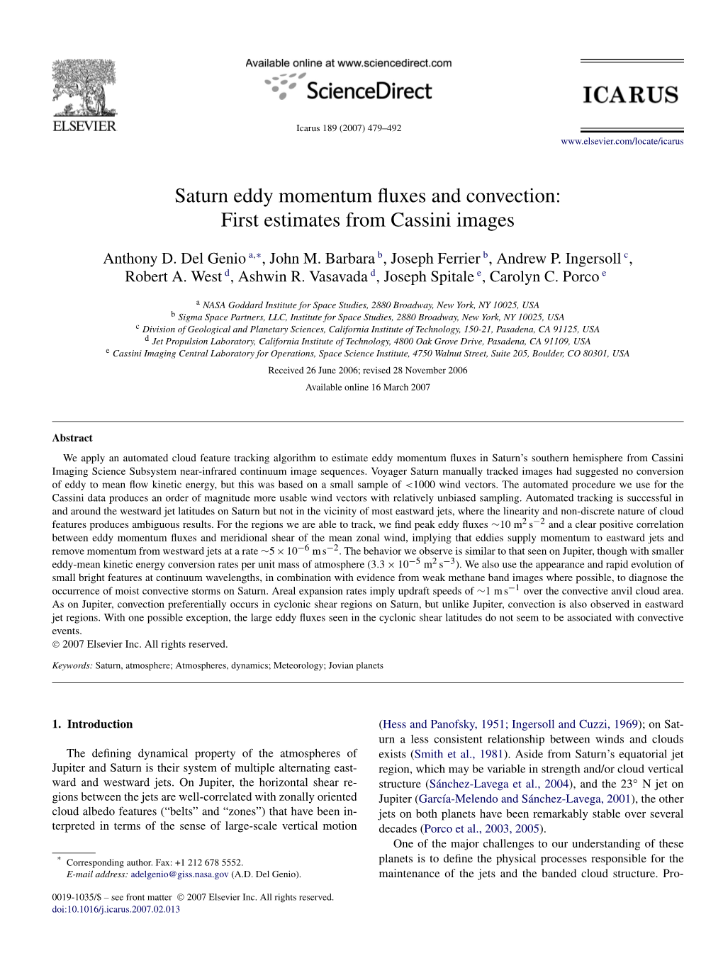 Saturn Eddy Momentum Fluxes and Convection