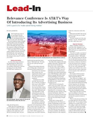 Lead-In Relevance Conference Is AT&T’S Way of Introducing Its Advertising Business Unit’S Goal Is to ‘Make Advertising Matter’