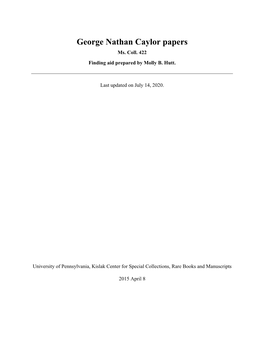 George Nathan Caylor Papers Ms