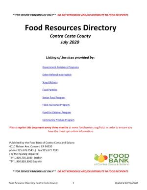 Food Resource Directory Contra Costa County 1 Updated 07/17/2020 (Government Assistance Programs)