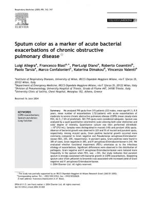 Sputum Color As a Marker of Acute Bacterial Exacerbations of Chronic Obstructive Pulmonary Disease$