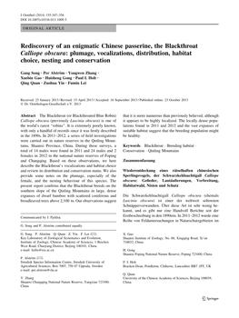 Rediscovery of an Enigmatic Chinese Passerine, the Blackthroat Calliope Obscura: Plumage, Vocalizations, Distribution, Habitat Choice, Nesting and Conservation