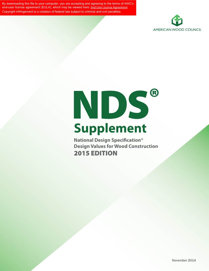(NDS) Supplement: Design Values for Wood Construction 2015 Edition