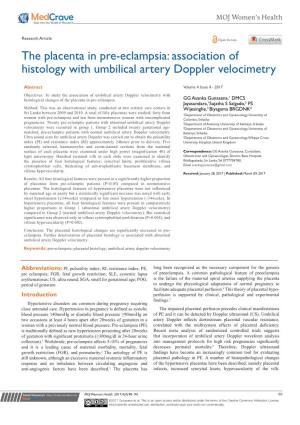 The Placenta in Pre-Eclampsia: Association of Histology with Umbilical Artery Doppler Velocimetry