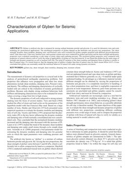 Characterization of Glyben for Seismic Applications