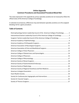 Online Appendix Common Procedures and Associated Procedural Bleed Risk