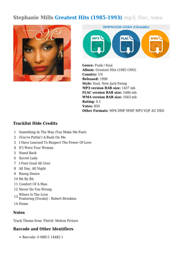Stephanie Mills Greatest Hits (1985-1993) Mp3, Flac, Wma