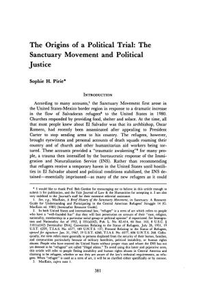 The Origins of a Political Trial: the Sanctuary Movement and Political Justice