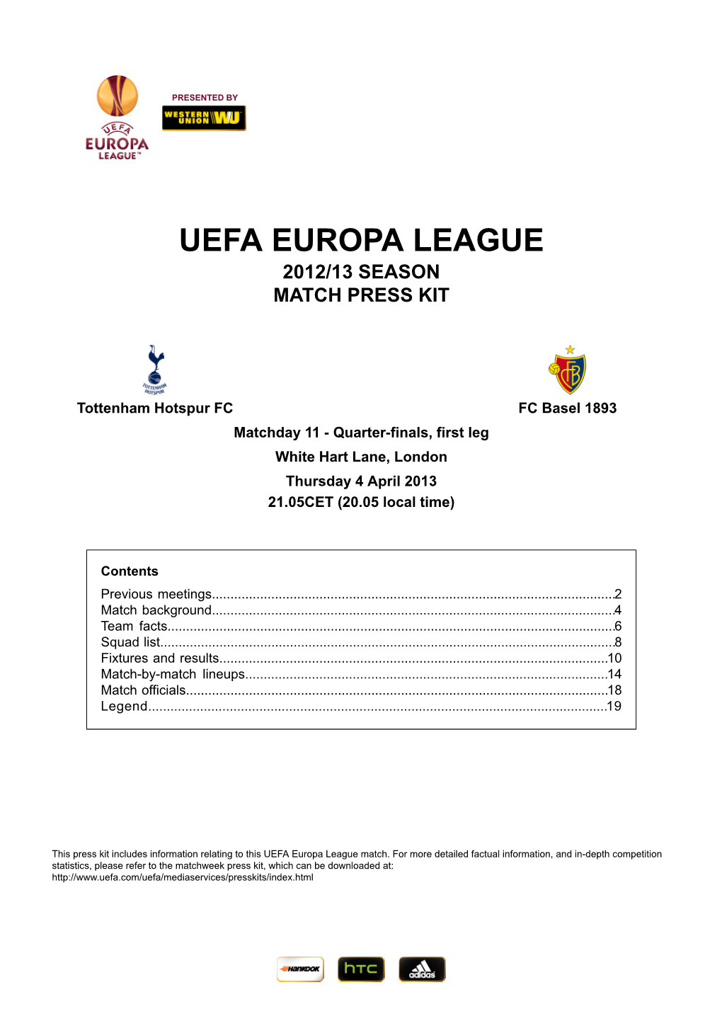 Uefa Europa League 2012/13 Season Match Press Kit