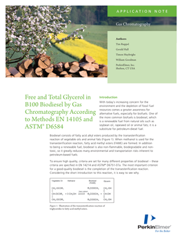 Free and Total Glycerol in B100 Biodiesel by Gas Chromatography