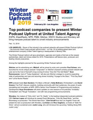 Top Podcast Companies to Present Winter Podcast Upfront at United