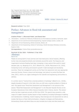 Preface: Advances in Flood Risk Assessment and Management