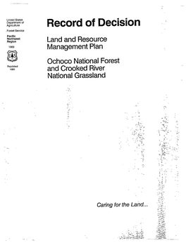 Record of Decision for Ochoco NF & Crooked River NG Forest Plan