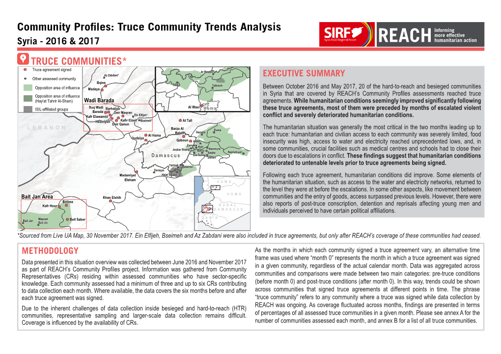 Truce Community Trends Analysis Informing More Effective Syria - 2016 & 2017 REACH Humanitarian Action