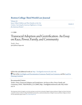 Transracial Adoption and Gentrification: an Essay on Race, Power, Family, and Community Twila L