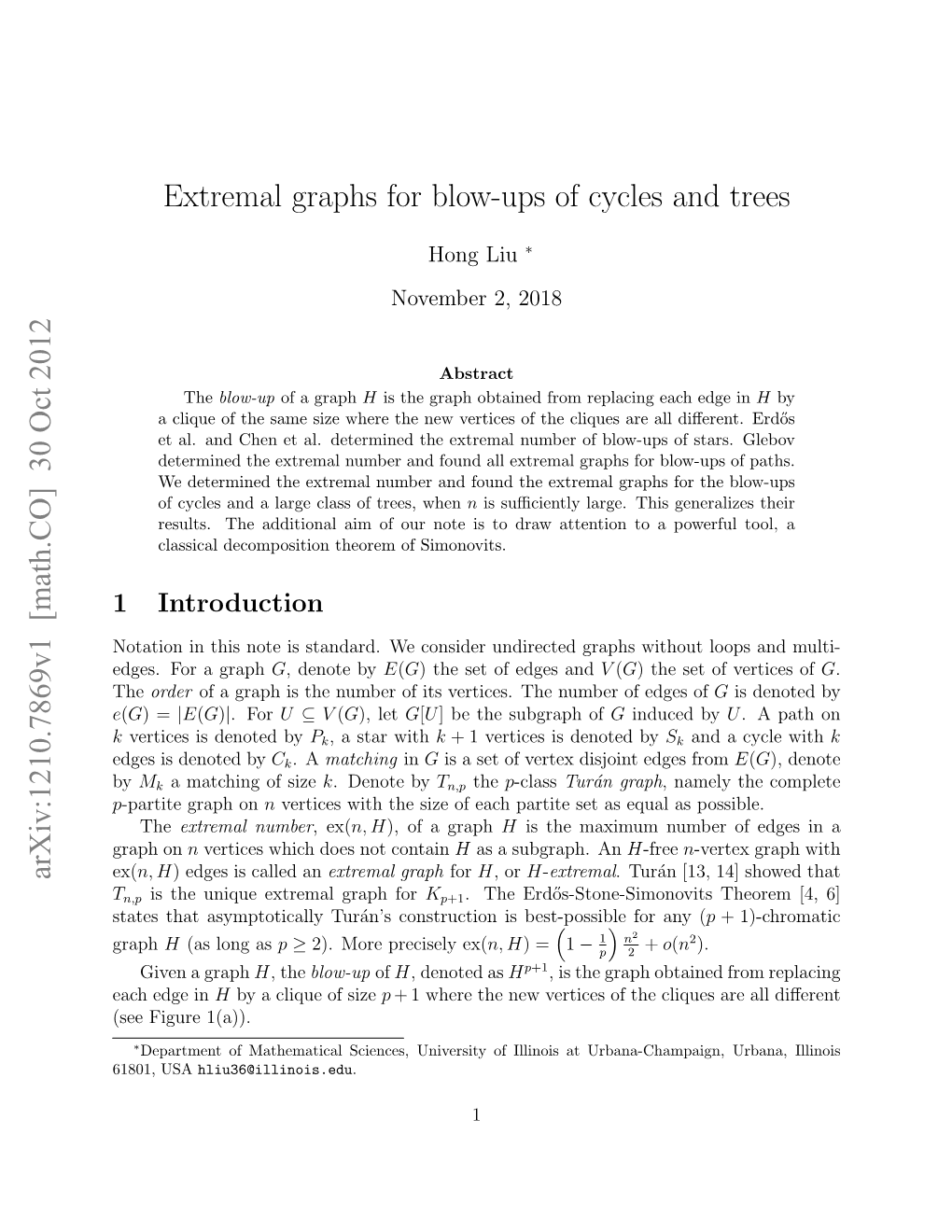 Extremal Graphs for Blow-Ups of Cycles and Trees Arxiv:1210.7869V1 [Math