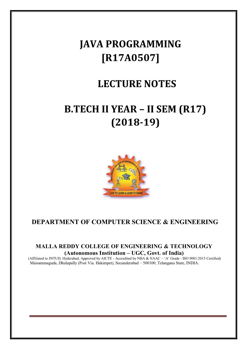 Java Programming [R17a0507]