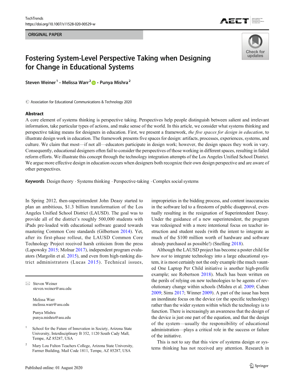 Fostering System-Level Perspective Taking When Designing for Change in Educational Systems