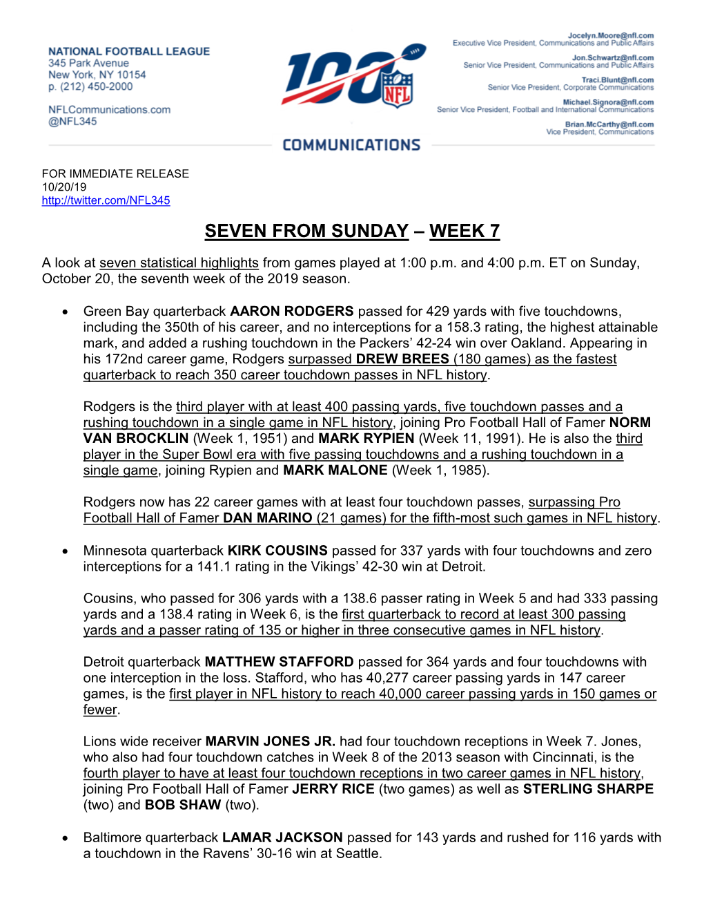 Seven from Sunday – Week 7