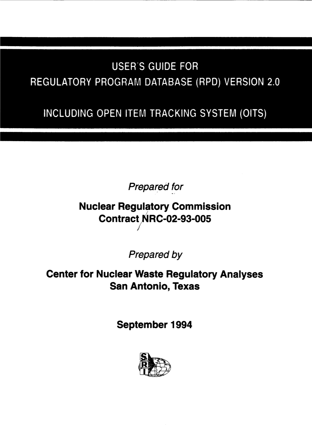 "User's Guide for Regulatory Program Database (RPD) Version 2.0
