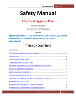 Department of Chemistry Safety Manual