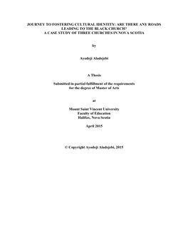 Are There Any Roads Leading to the Black Church? a Case Study of Three Churches in Nova Scotia