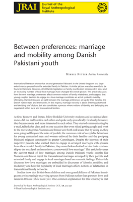 Marriage and Mobility Among Danish Pakistani Youth