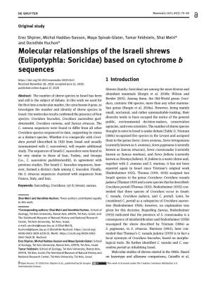 Molecular Relationships of the Israeli Shrews (Eulipotyphla: Soricidae