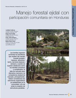 Manejo Forestal Ejidal Con Participación Comunitaria En Honduras