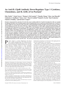IL-12/IL-23 in Psoriasis Type 1 Cytokines, Chemokines, and An