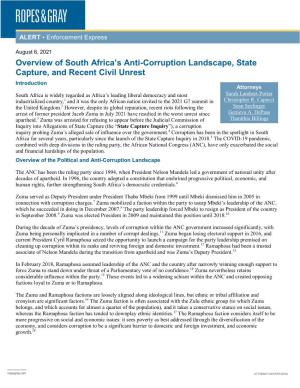 Overview of South Africa's Anti-Corruption Landscape, State Capture, and Recent Civil Unrest