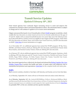 Transit Service Updates Updated February 10Th, 2021