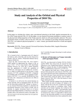 Study and Analysis of the Orbital and Physical Properties of 2010 TK7