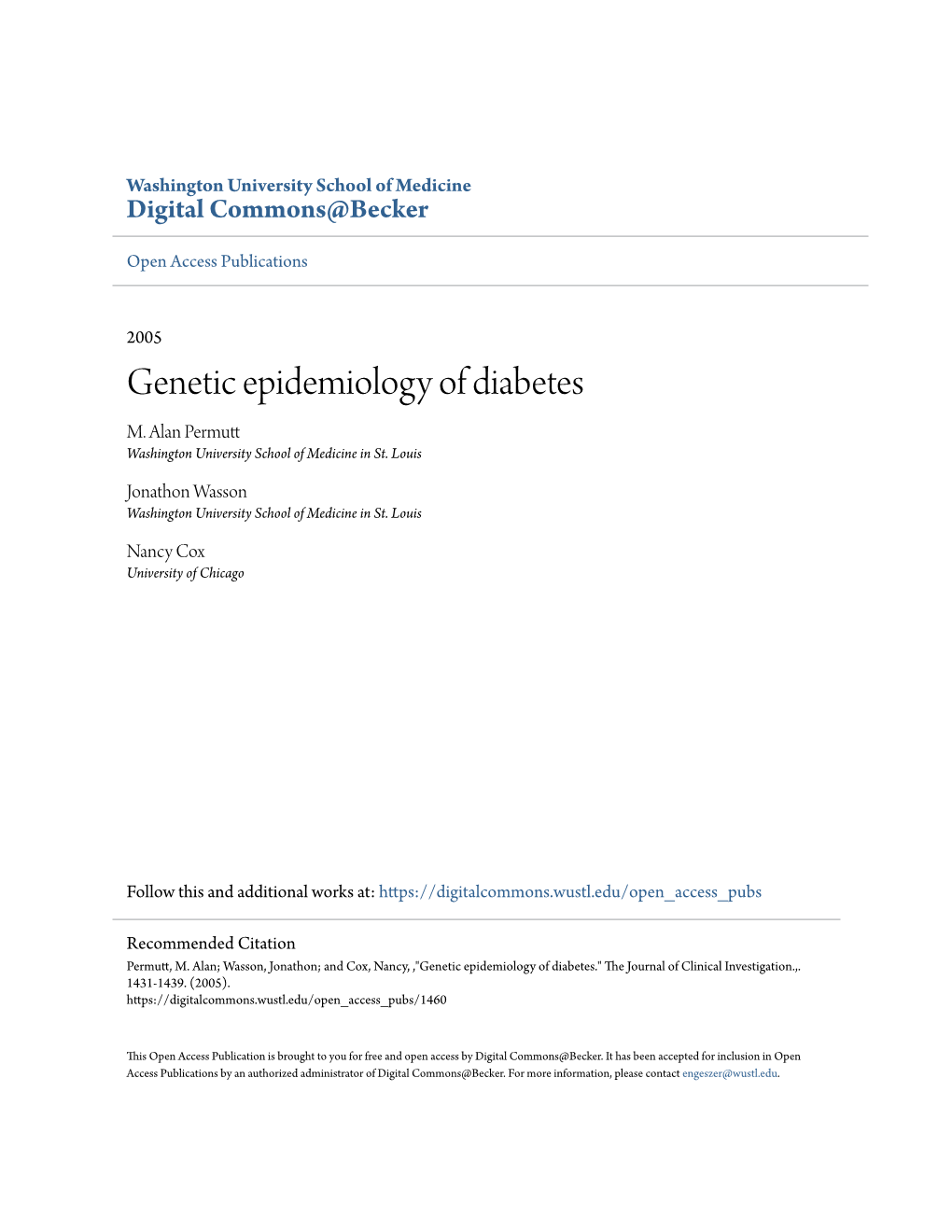 Genetic Epidemiology of Diabetes M