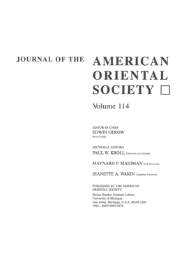 ORIENTAL SOCIETY D Volume 114