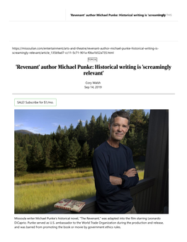 'Revenant' Author Michael Punke: Historical Writing Is 'Screaminglyshare THIS