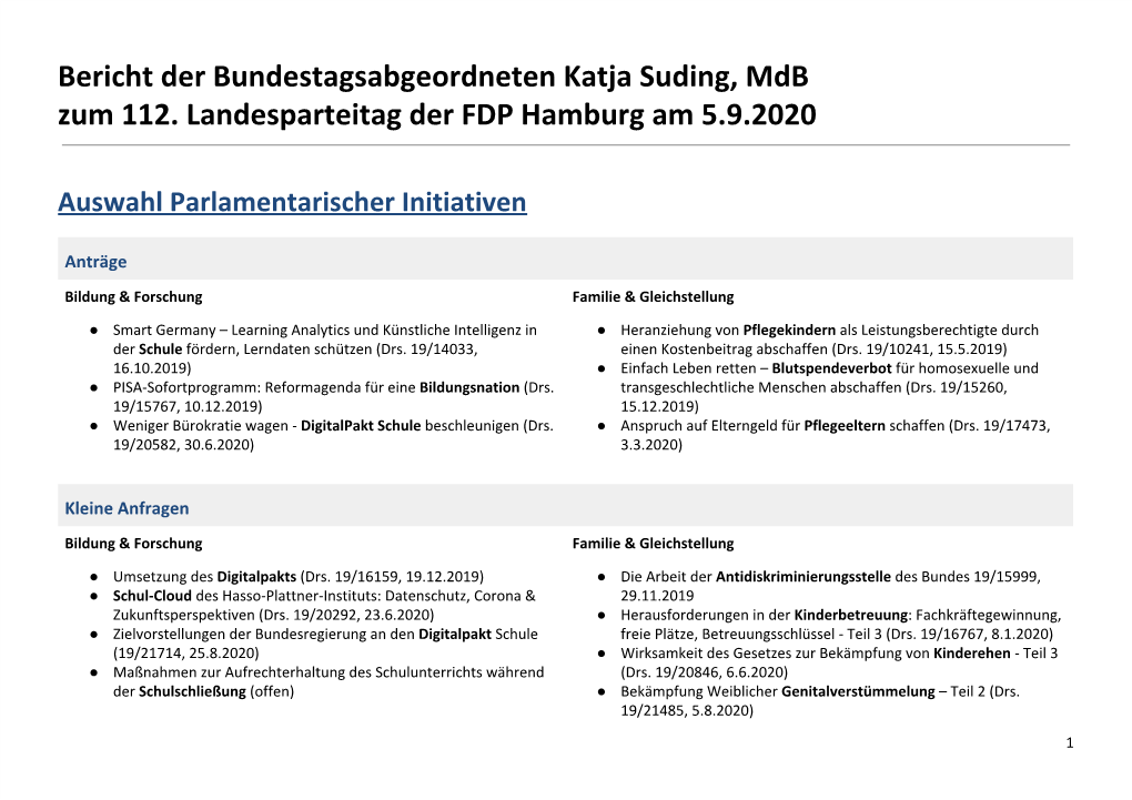 Bericht Der Bundestagsabgeordneten Katja Suding, Mdb Zum 112