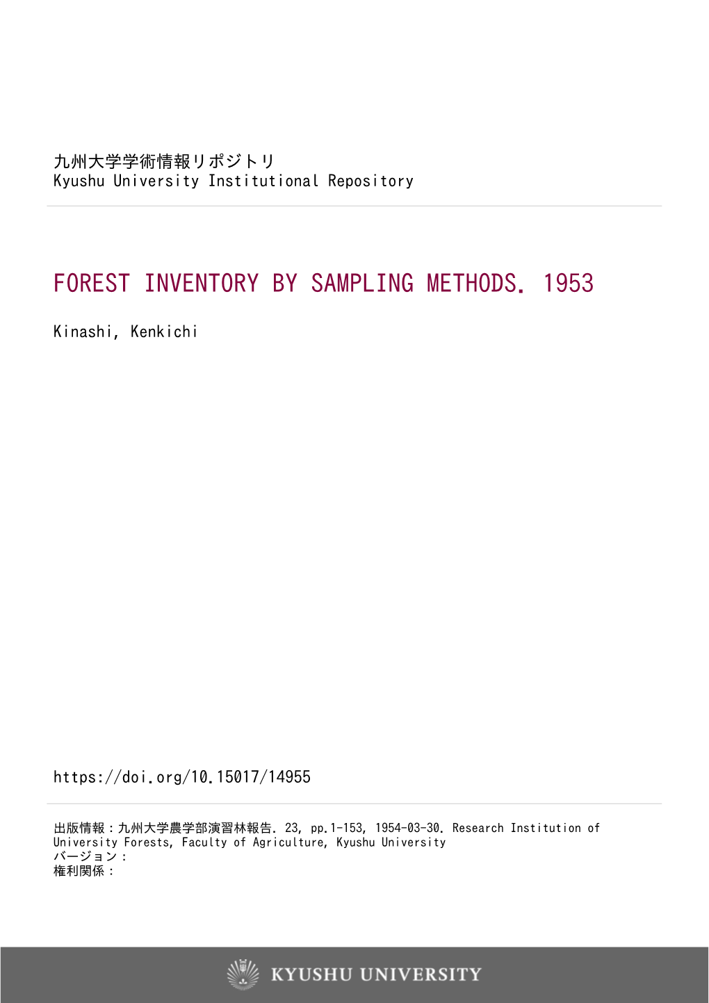 Forest Inventory by Sampling Methods. 1953