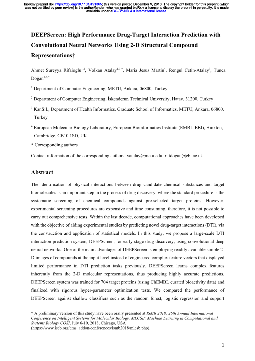 Deepscreen: High Performance Drug-Target Interaction Prediction with Convolutional Neural Networks Using 2-D Structural Compound